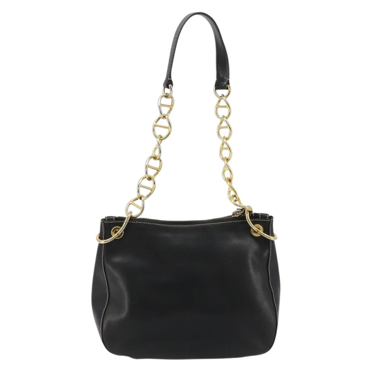 PRADA Chain Shoulder Bag Leather Black Gold Auth yk20455A