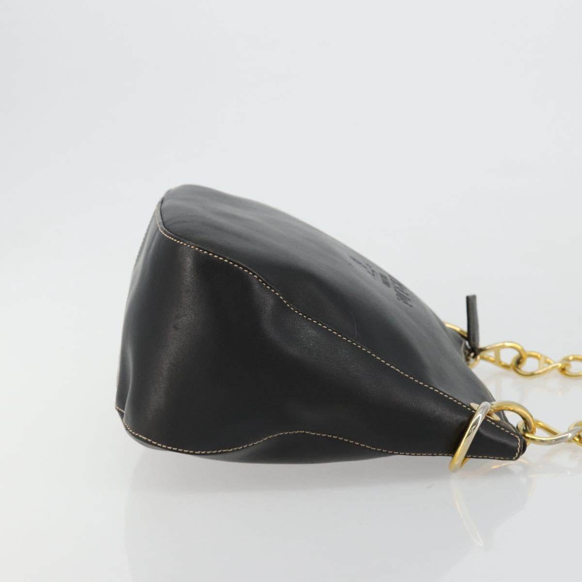 PRADA Chain Shoulder Bag Leather Black Gold Auth yk20455A