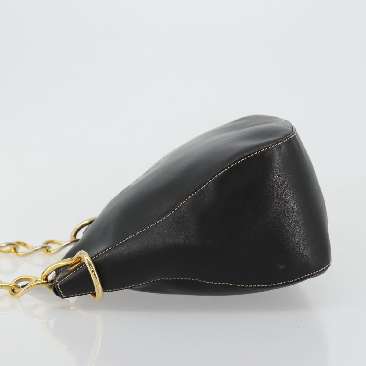 PRADA Chain Shoulder Bag Leather Black Gold Auth yk20455A