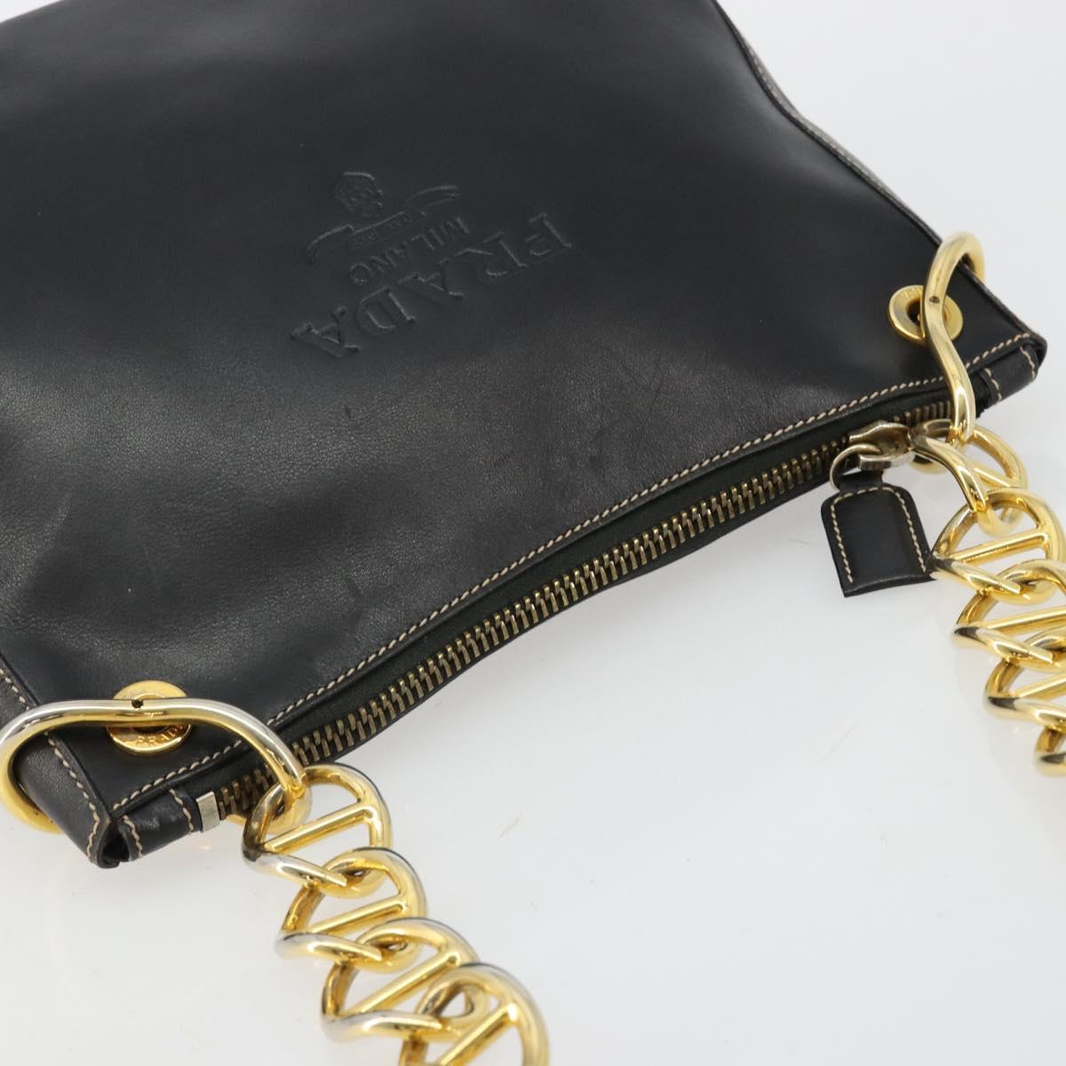 PRADA Chain Shoulder Bag Leather Black Gold Auth yk20455A