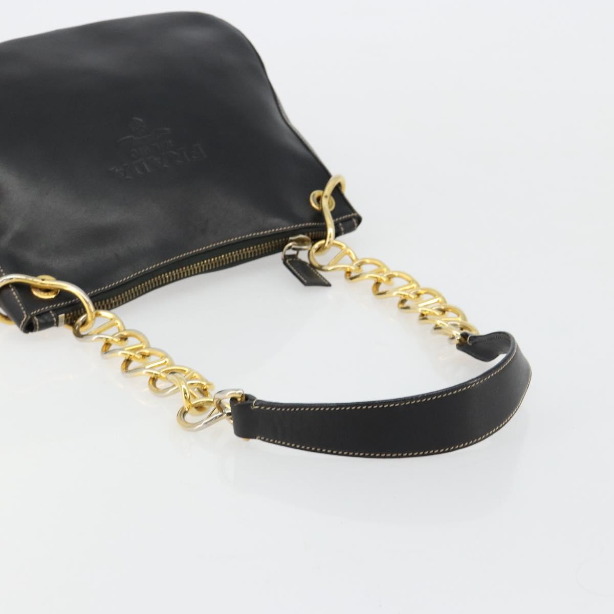 PRADA Chain Shoulder Bag Leather Black Gold Auth yk20455A