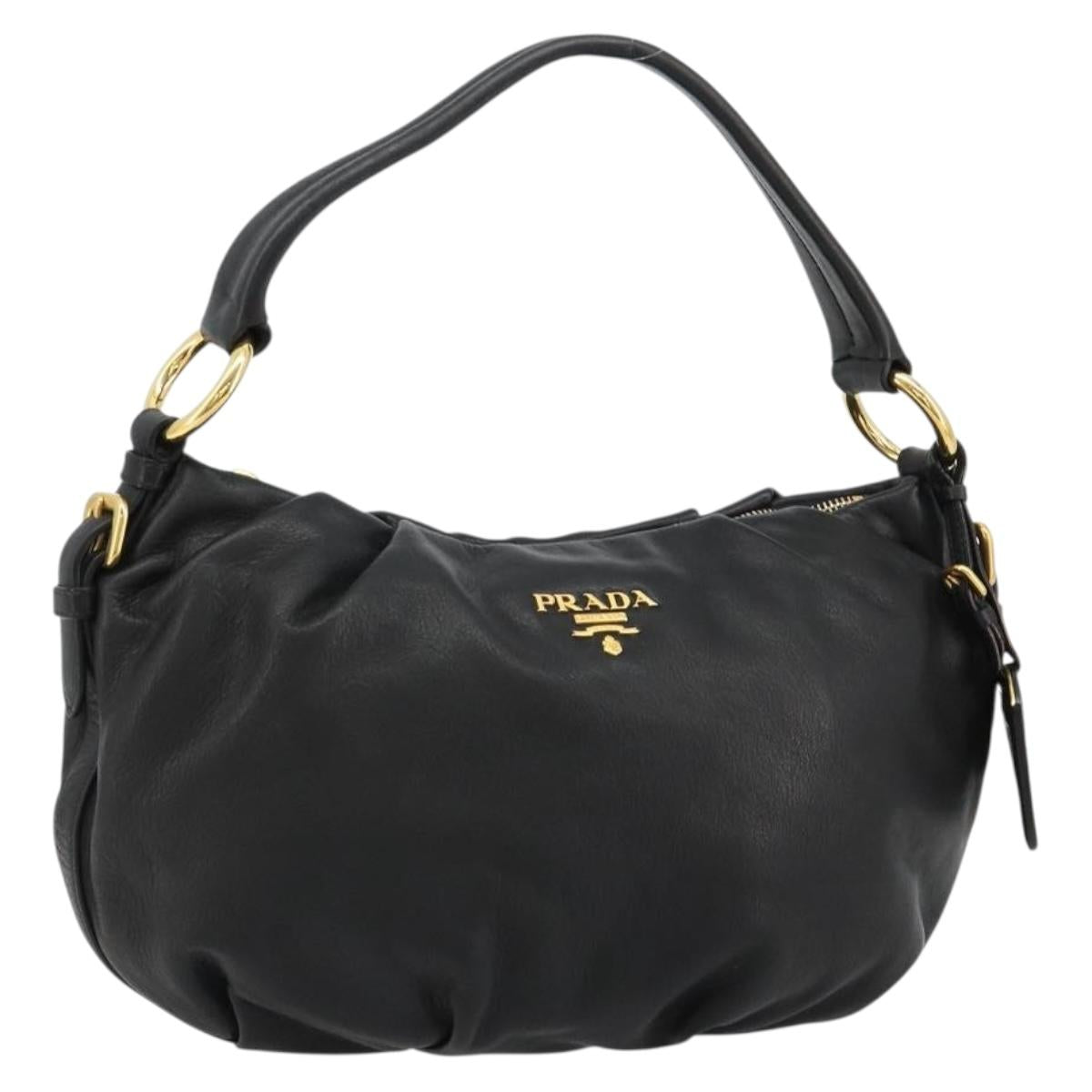 PRADA Shoulder Bag Leather Black Gold Auth yk20456SAM