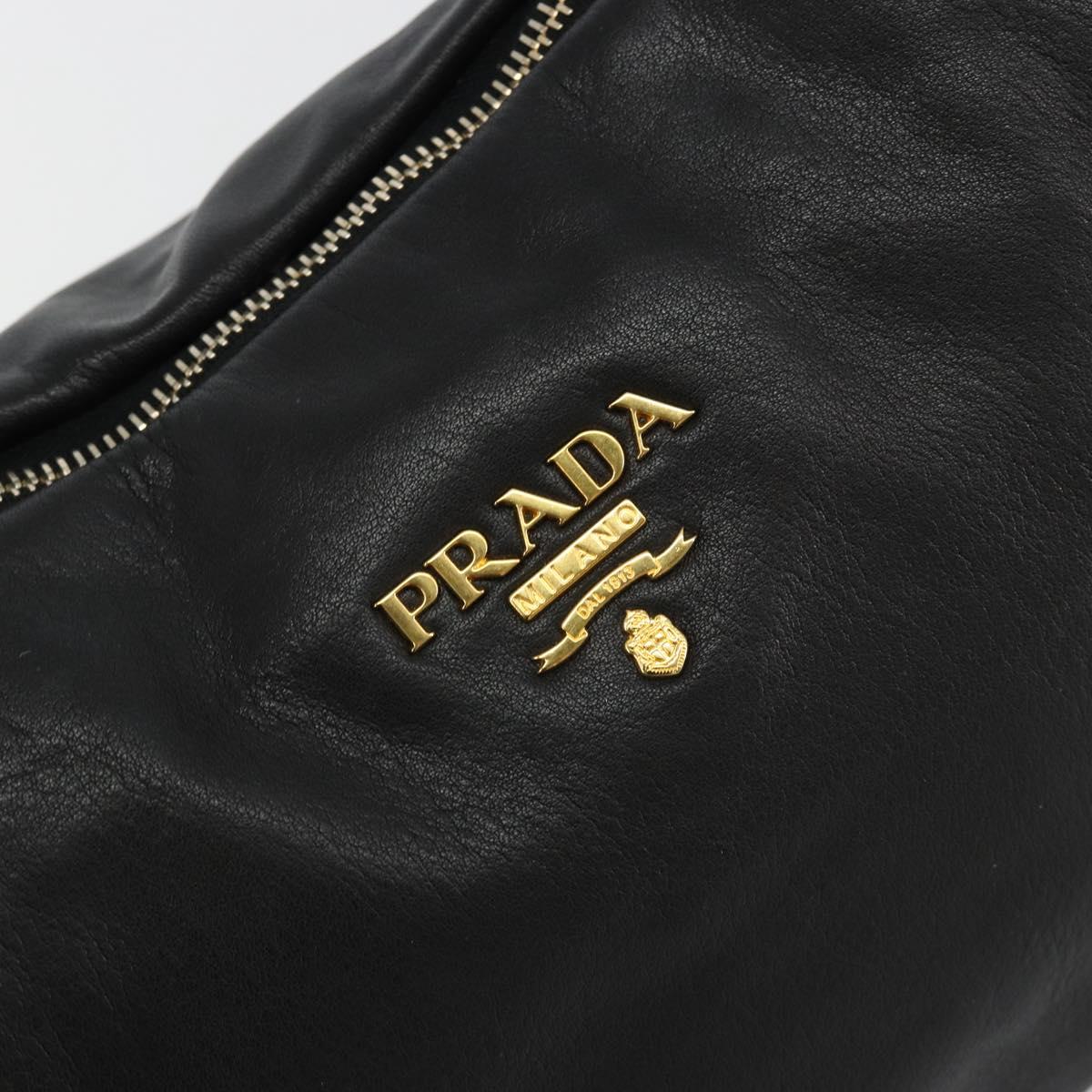 PRADA Shoulder Bag Leather Black Gold Auth yk20456SAM