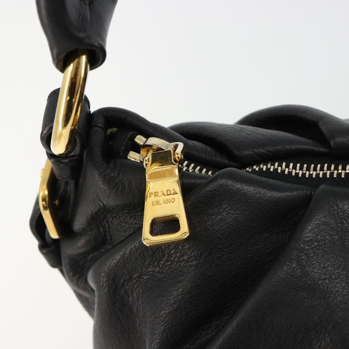 PRADA Shoulder Bag Leather Black Gold Auth yk20456SAM