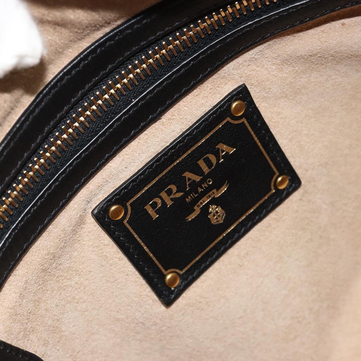 PRADA Shoulder Bag Leather Black Gold Auth yk20456SAM