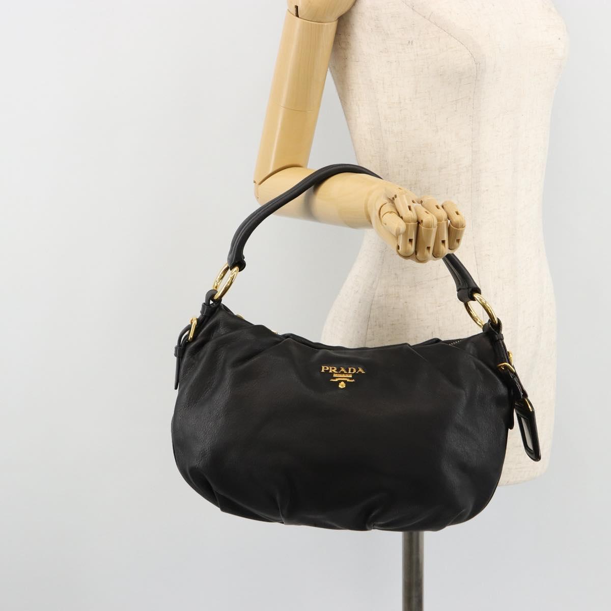 PRADA Shoulder Bag Leather Black Gold Auth yk20456SAM