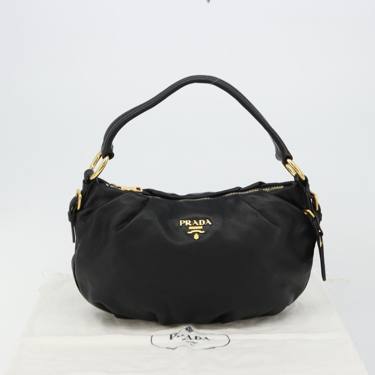 PRADA Shoulder Bag Leather Black Gold Auth yk20456SAM