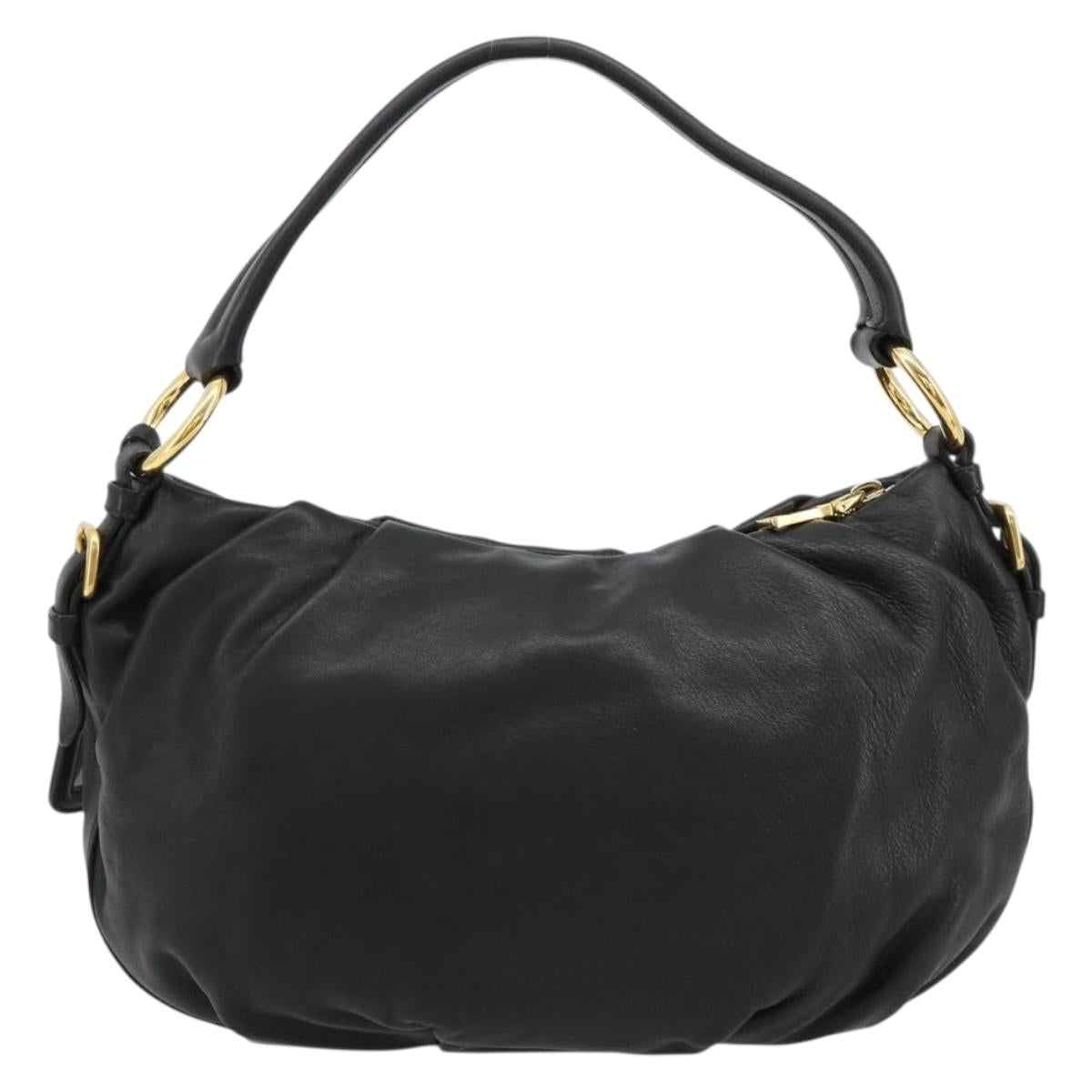 PRADA Shoulder Bag Leather Black Gold Auth yk20456SAM