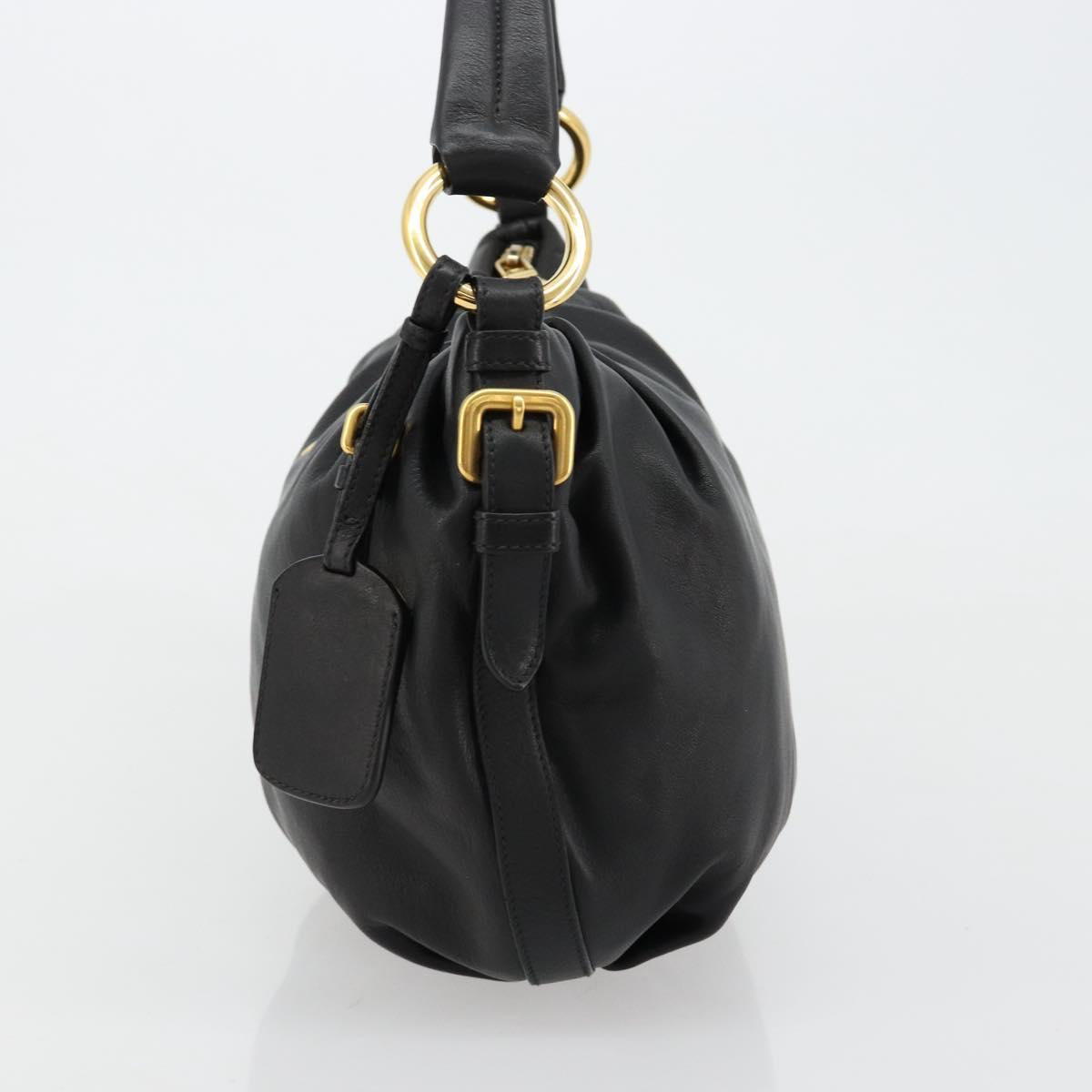 PRADA Shoulder Bag Leather Black Gold Auth yk20456SAM
