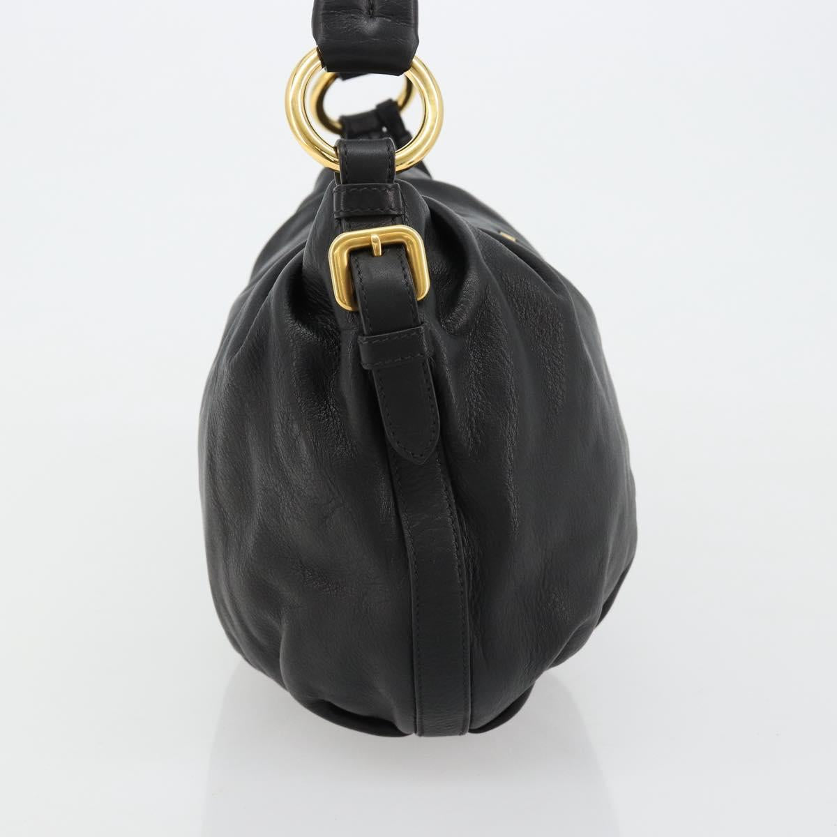 PRADA Shoulder Bag Leather Black Gold Auth yk20456SAM