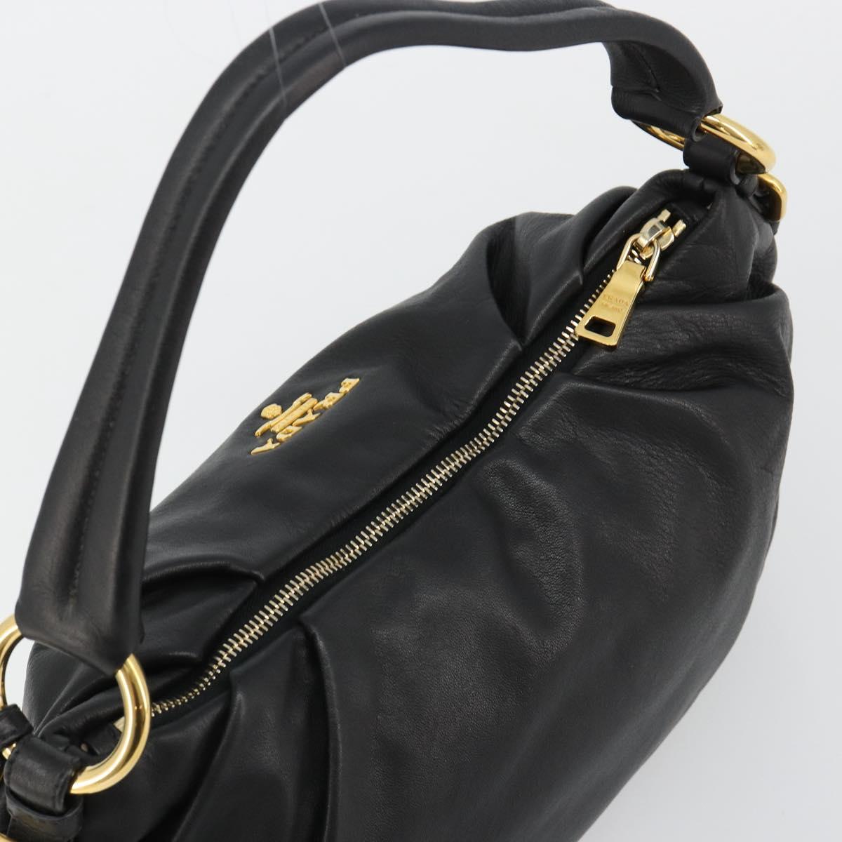 PRADA Shoulder Bag Leather Black Gold Auth yk20456SAM