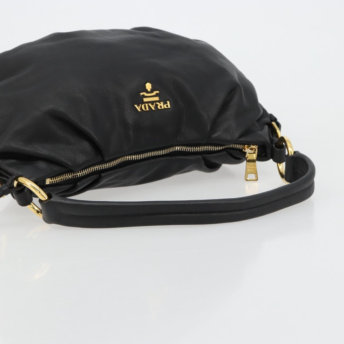 PRADA Shoulder Bag Leather Black Gold Auth yk20456SAM