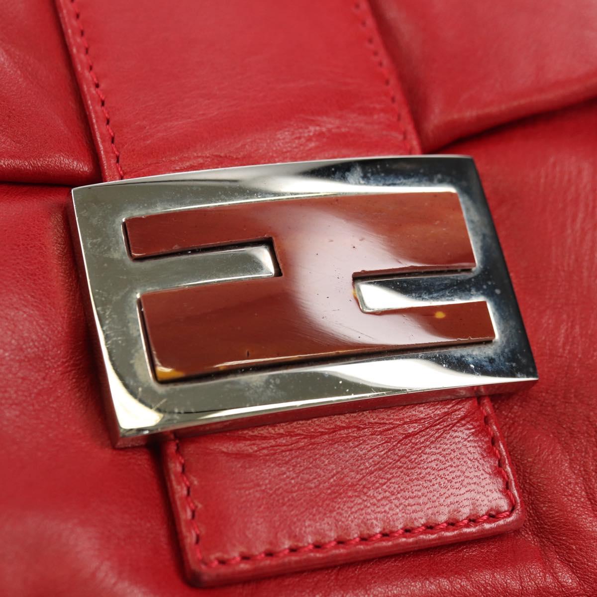 FENDI Mamma Baguette Shoulder Bag Leather Red Silver Auth yk20460SAM