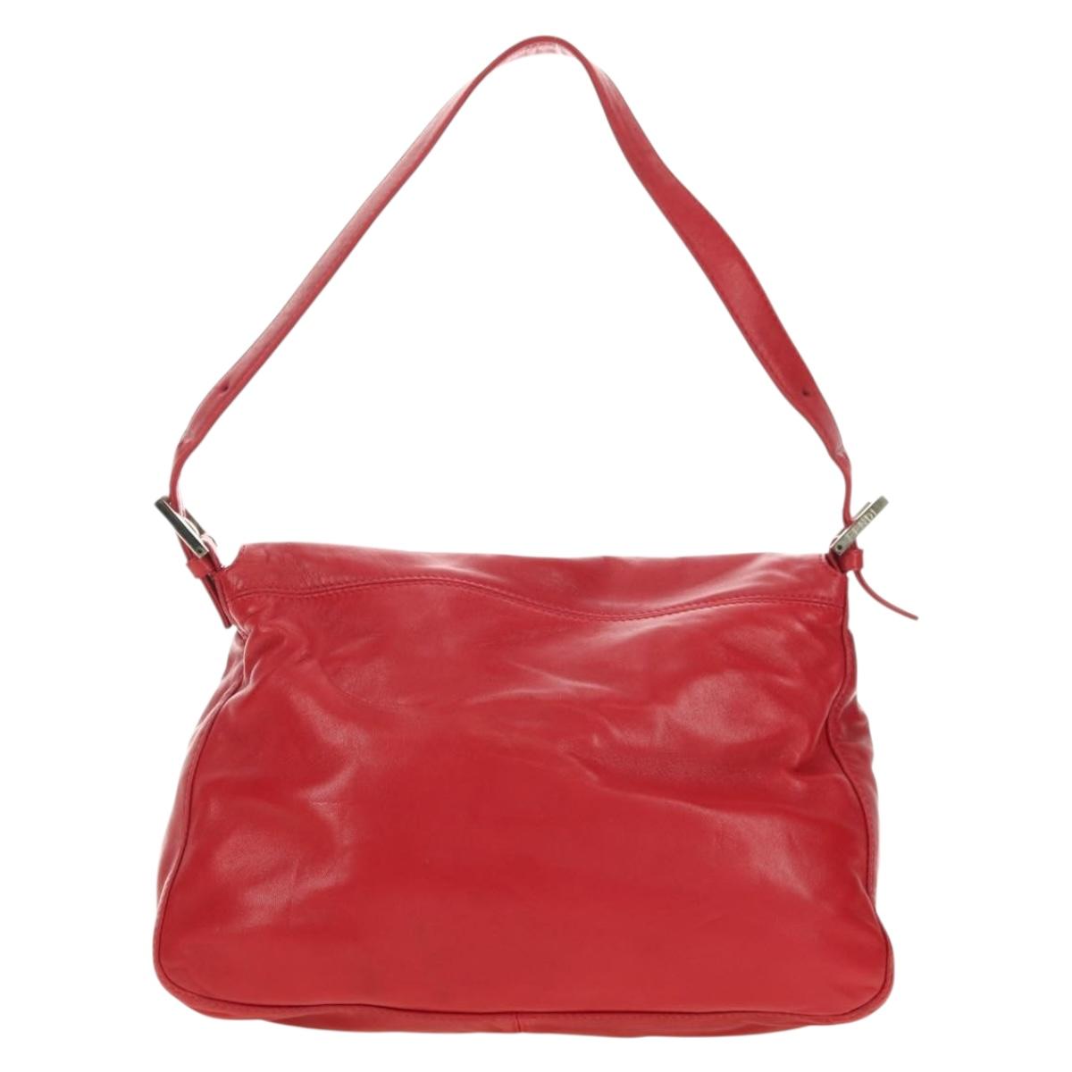 FENDI Mamma Baguette Shoulder Bag Leather Red Silver Auth yk20460SAM