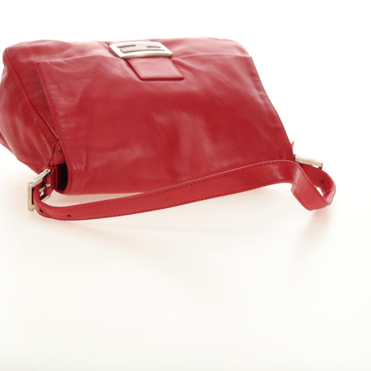 FENDI Mamma Baguette Shoulder Bag Leather Red Silver Auth yk20460SAM