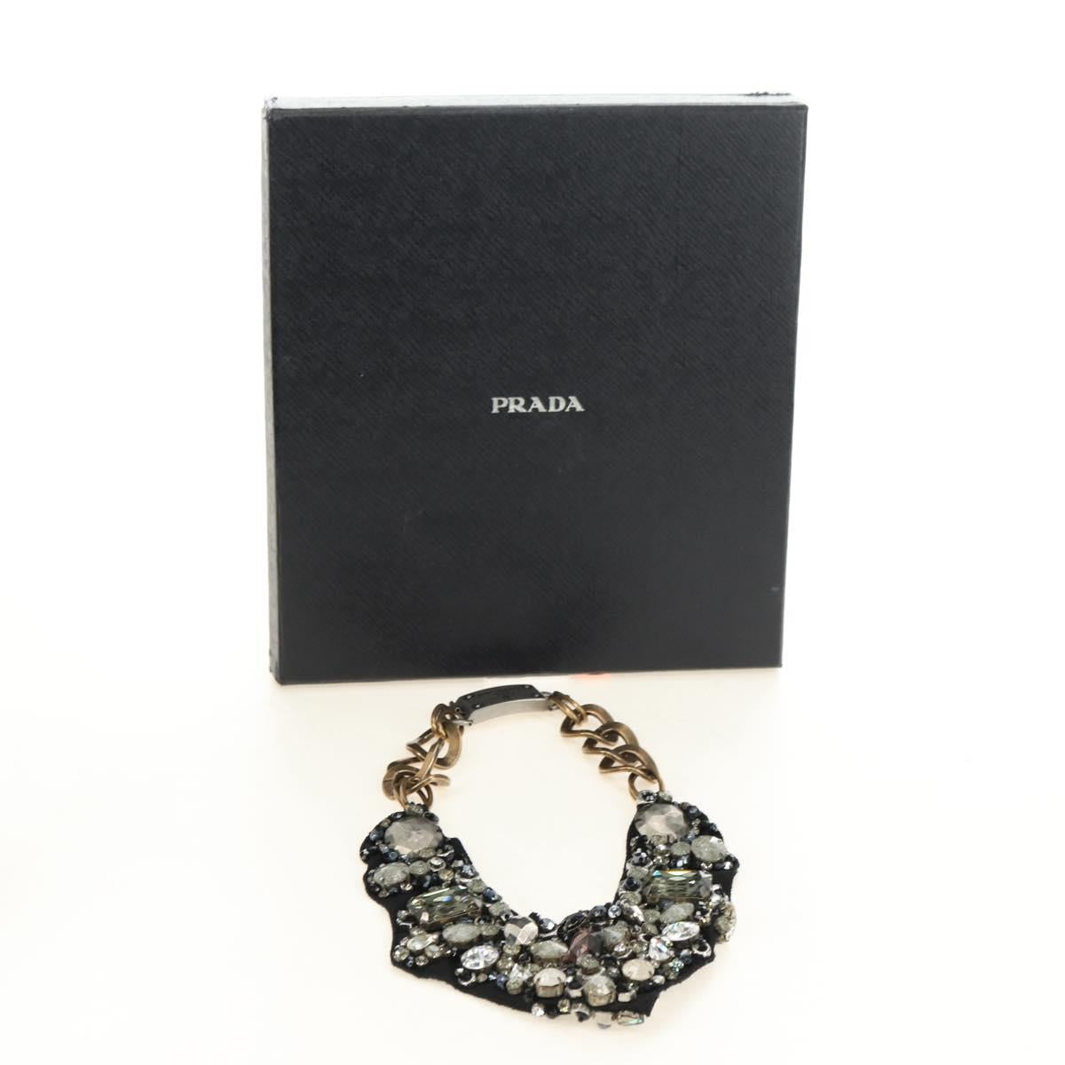 PRADA Bijoux Necklace metal Black Auth yk20461M