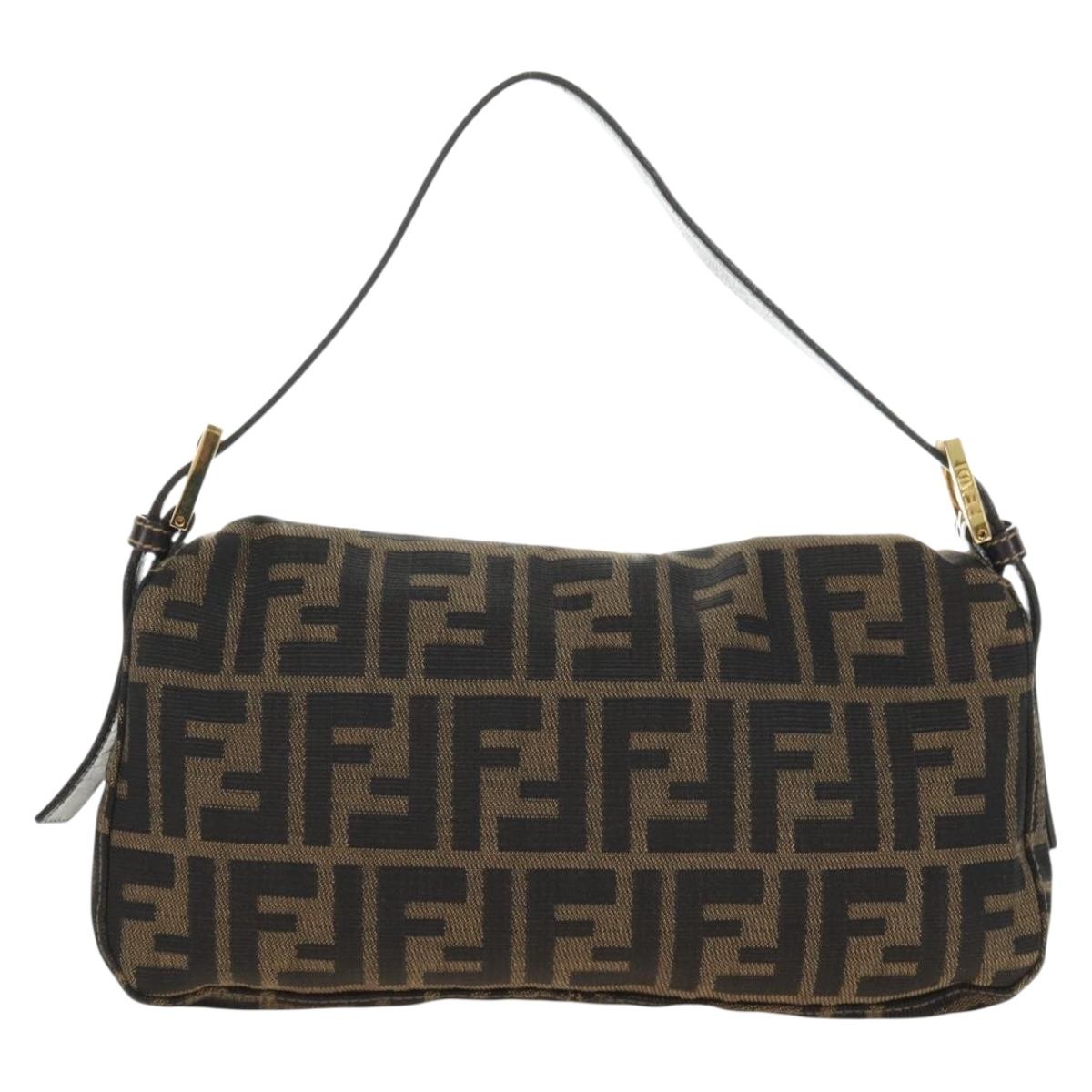FENDI Zucca Canvas Mamma Baguette Shoulder Bag Black Brown Auth yk20463SM