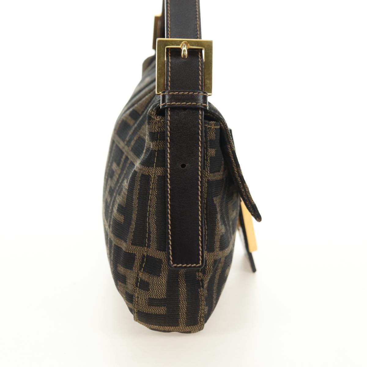 FENDI Zucca Canvas Mamma Baguette Shoulder Bag Black Brown Auth yk20463SM