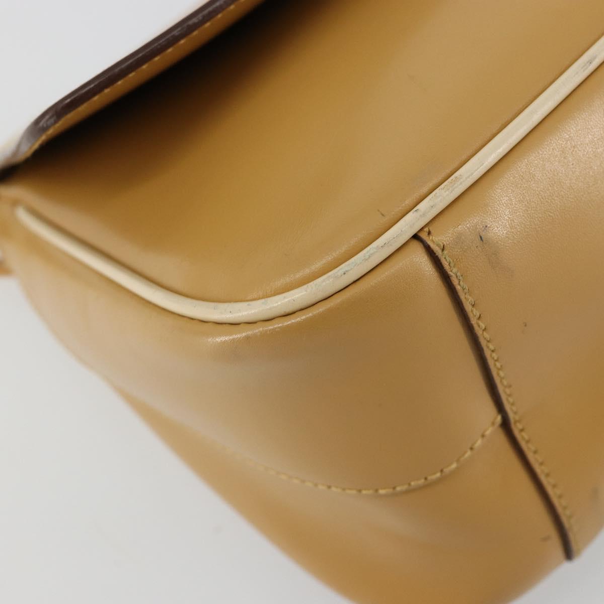 PRADA Shoulder Bag Leather Beige Gold Auth yk20464
