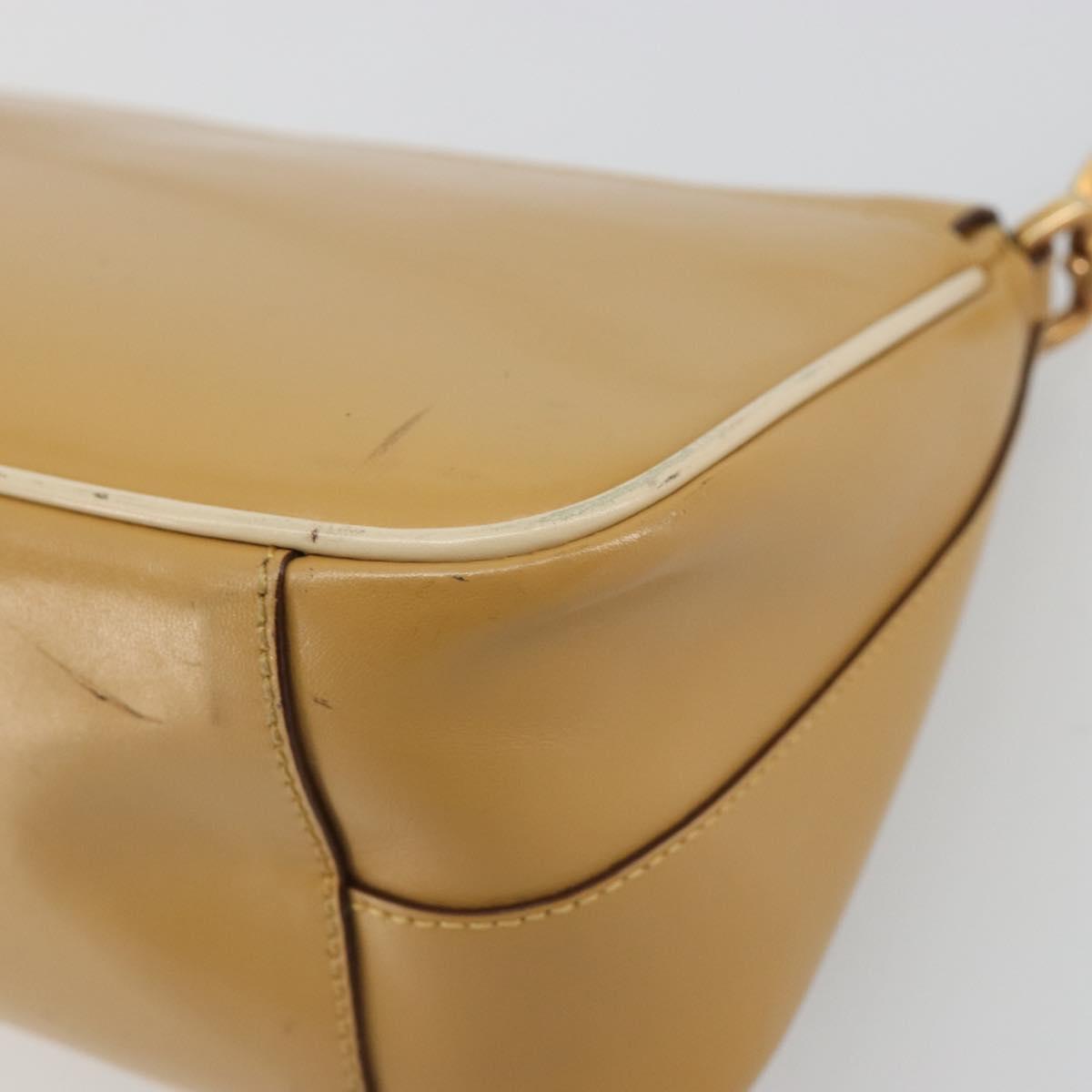 PRADA Shoulder Bag Leather Beige Gold Auth yk20464