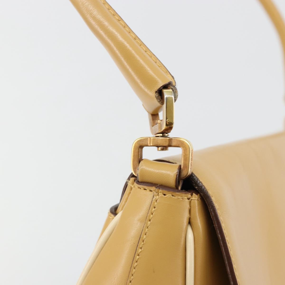 PRADA Shoulder Bag Leather Beige Gold Auth yk20464