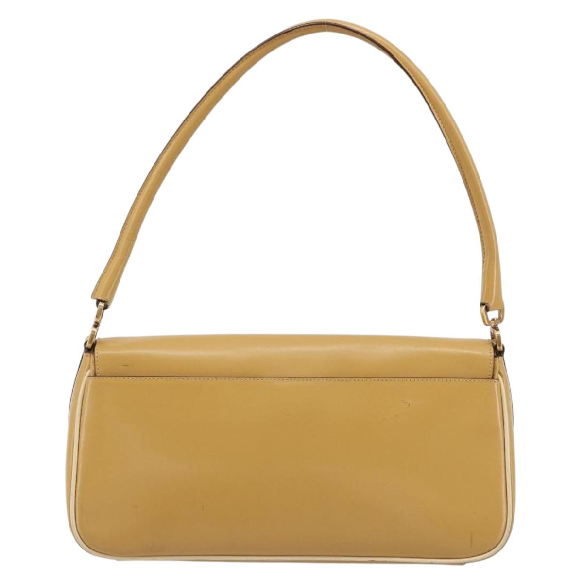 PRADA Shoulder Bag Leather Beige Gold Auth yk20464
