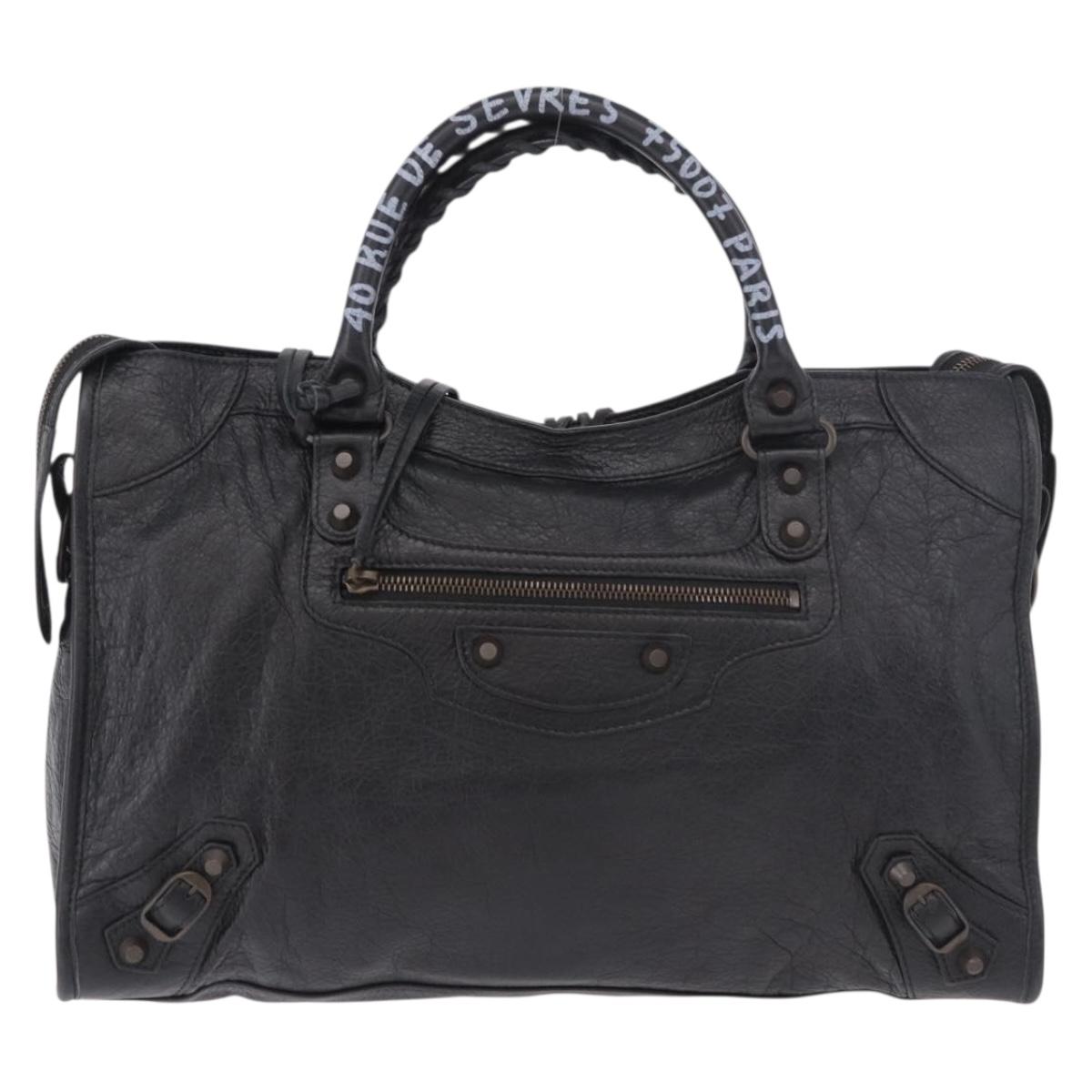 BALENCIAGA The City Graffiti Hand Bag Leather 2way Black 115748 Auth yk20465SAM