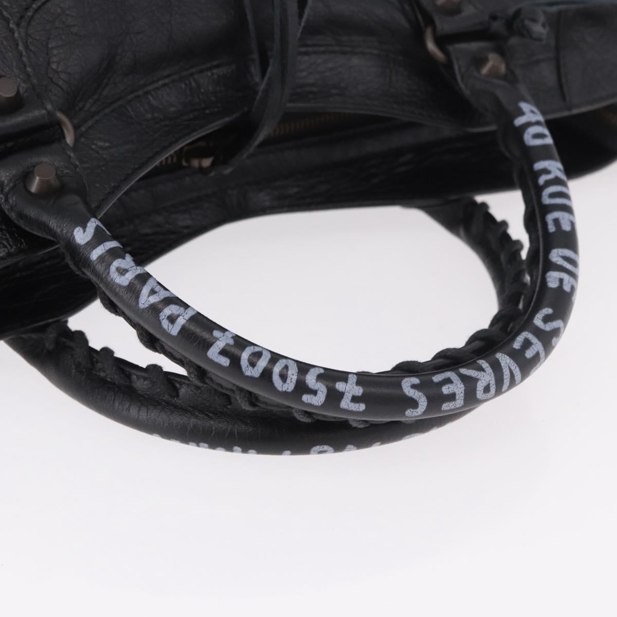 BALENCIAGA The City Graffiti Hand Bag Leather 2way Black 115748 Auth yk20465SAM