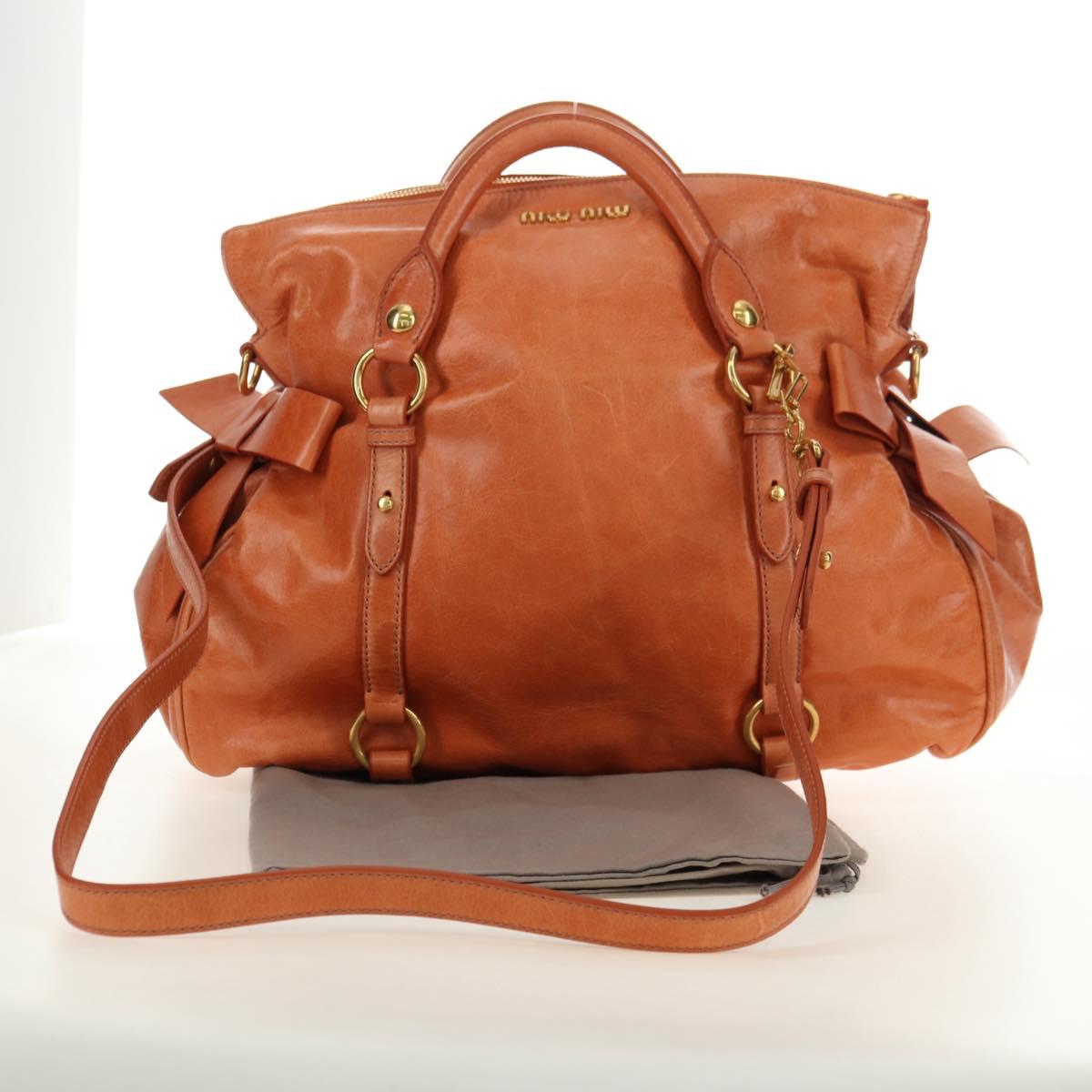 Miu Miu Hand Bag Leather 2way Orange Gold Auth yk20466SAM