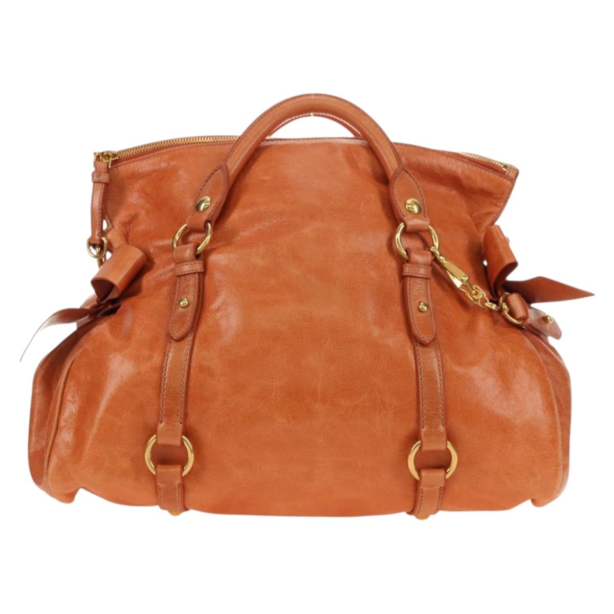 Miu Miu Hand Bag Leather 2way Orange Gold Auth yk20466SAM
