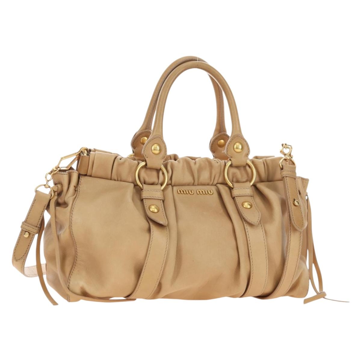 Miu Miu Hand Bag Leather 2way Beige Gold Auth yk20467SAM