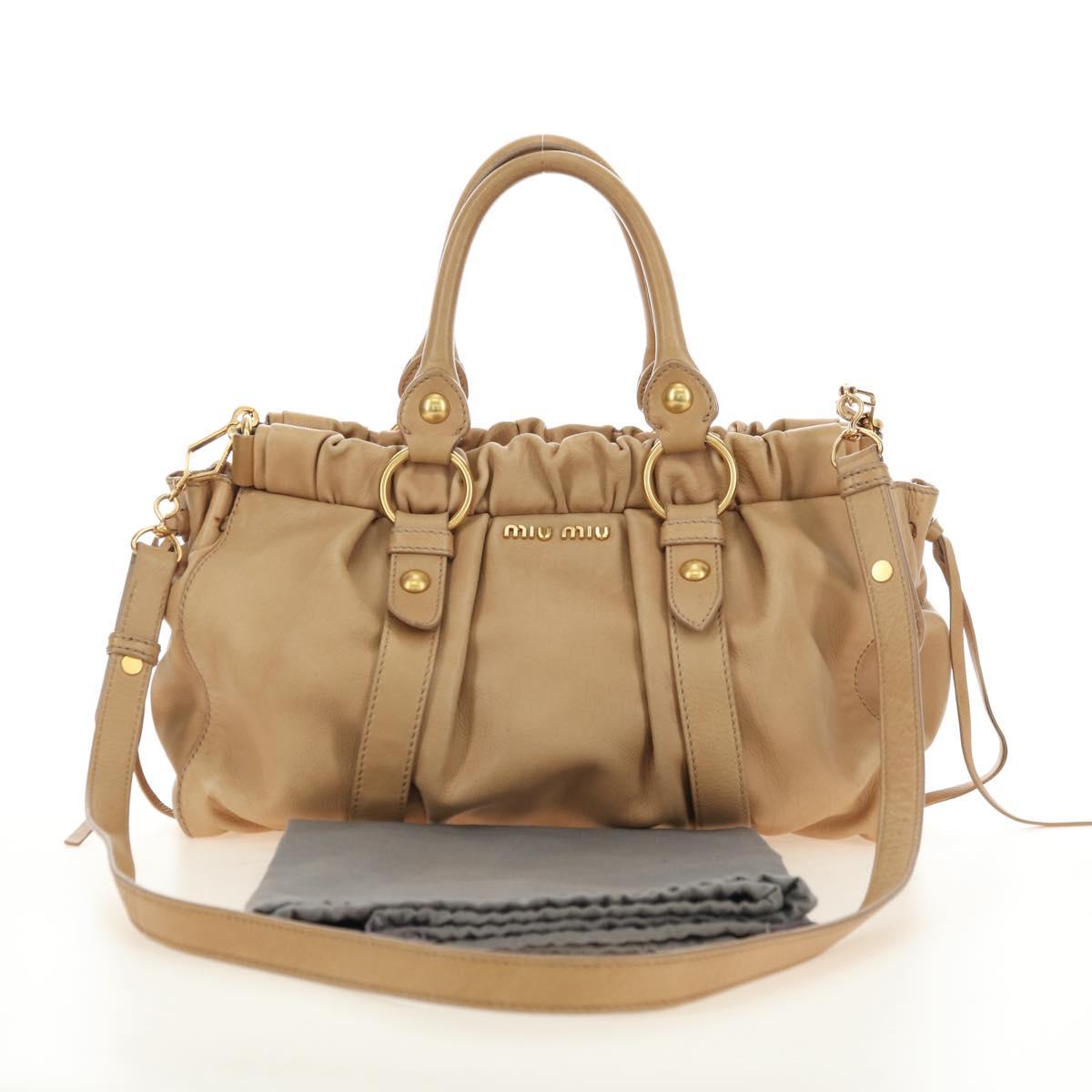Miu Miu Hand Bag Leather 2way Beige Gold Auth yk20467SAM