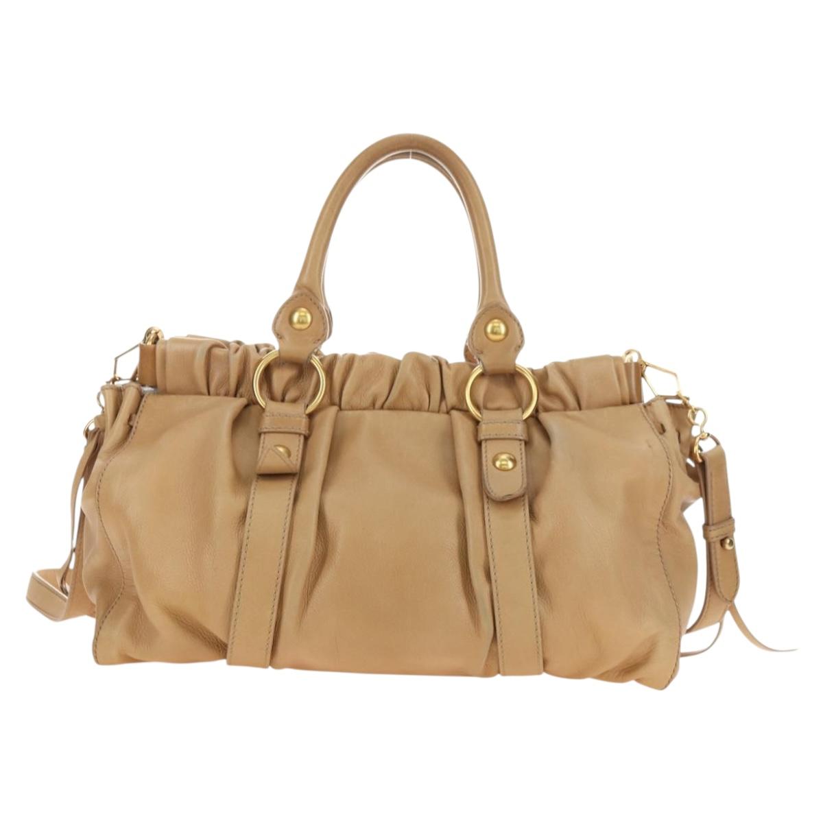Miu Miu Hand Bag Leather 2way Beige Gold Auth yk20467SAM