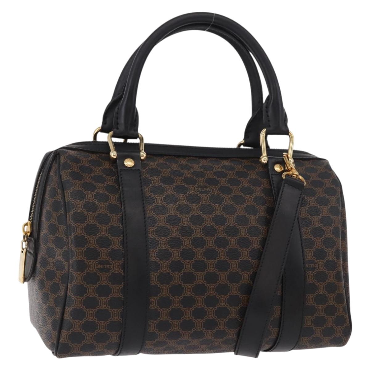 CELINE Macadam Canvas Hand Bag PVC Leather 2way Black Gold Auth yk20468SAV