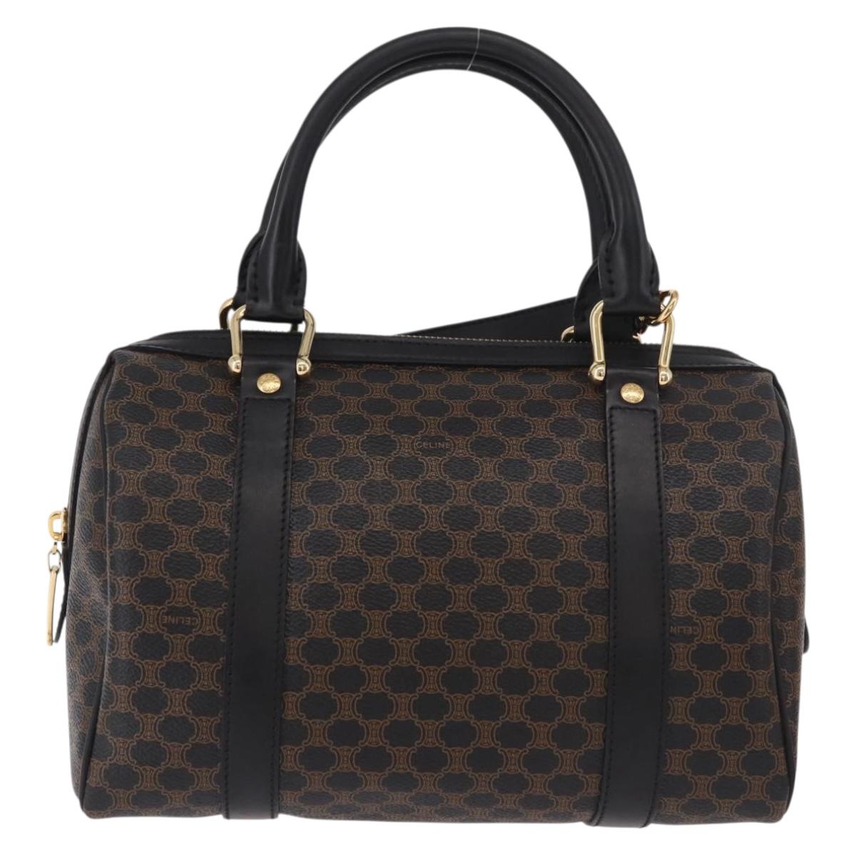CELINE Macadam Canvas Hand Bag PVC Leather 2way Black Gold Auth yk20468SAV