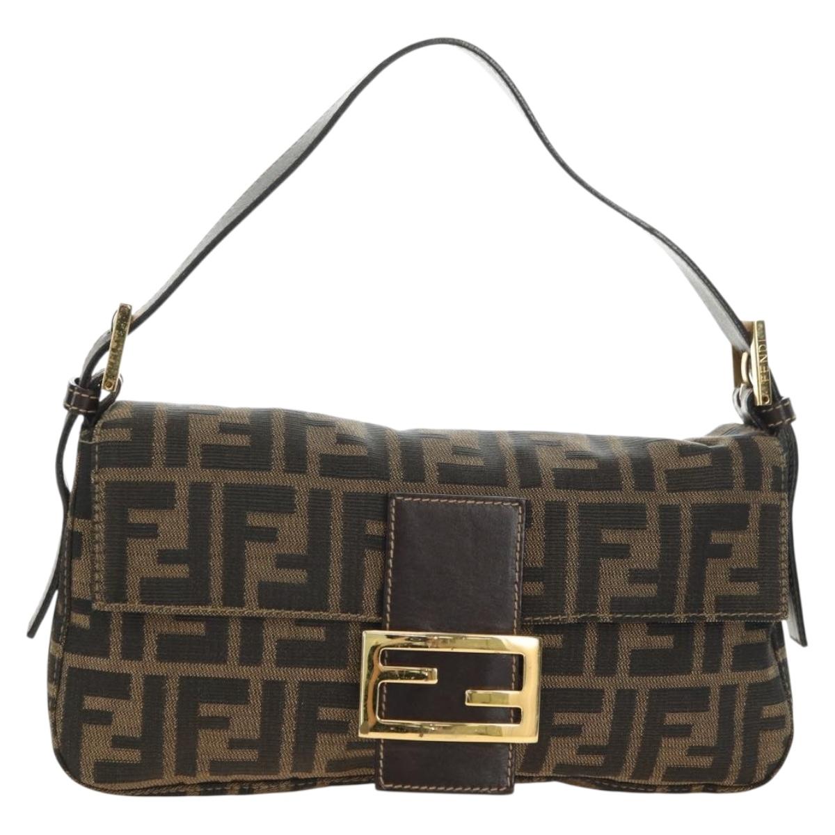FENDI Zucca Canvas Mamma Baguette Shoulder Bag Black Brown Auth yk20469SM