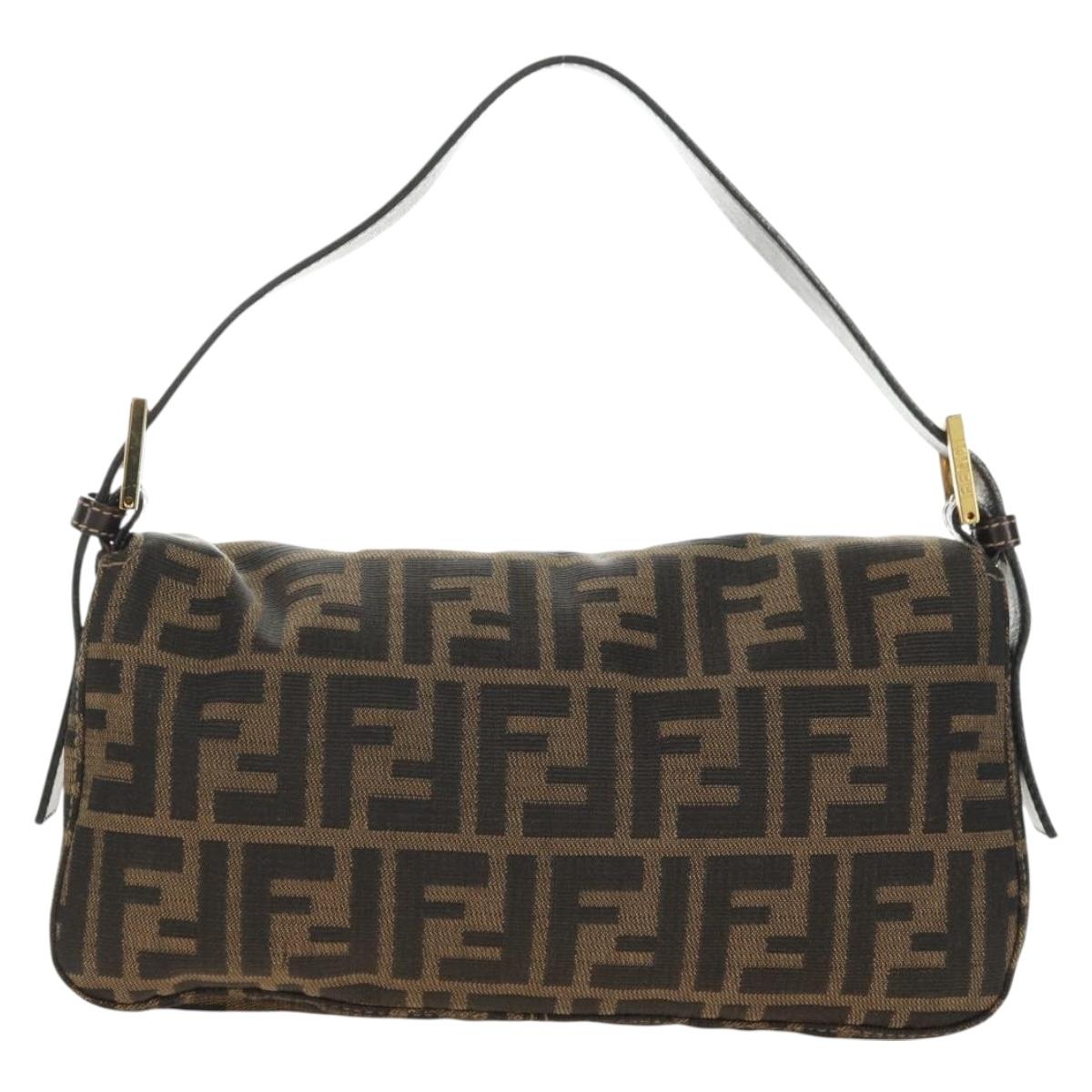 FENDI Zucca Canvas Mamma Baguette Shoulder Bag Black Brown Auth yk20469SM