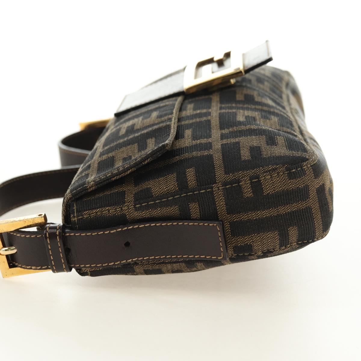 FENDI Zucca Canvas Mamma Baguette Shoulder Bag Black Brown Auth yk20469SM