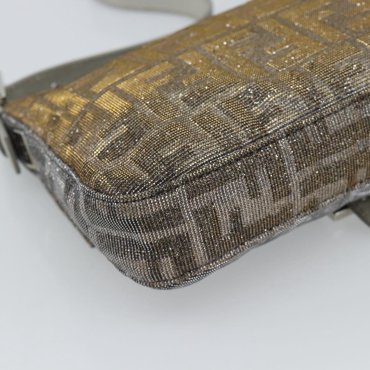 FENDI Zucca Canvas Rhinestone Mamma Baguette Shoulder Bag Silver Auth yk20474SM