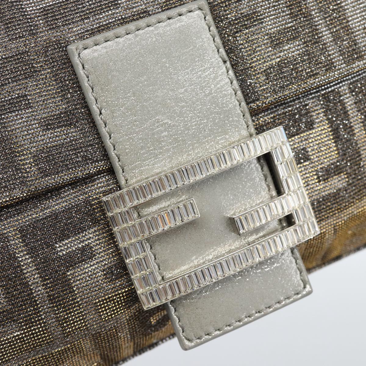 FENDI Zucca Canvas Rhinestone Mamma Baguette Shoulder Bag Silver Auth yk20474SM