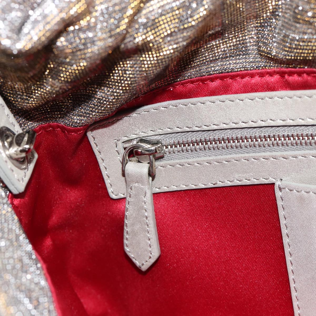 FENDI Zucca Canvas Rhinestone Mamma Baguette Shoulder Bag Silver Auth yk20474SM
