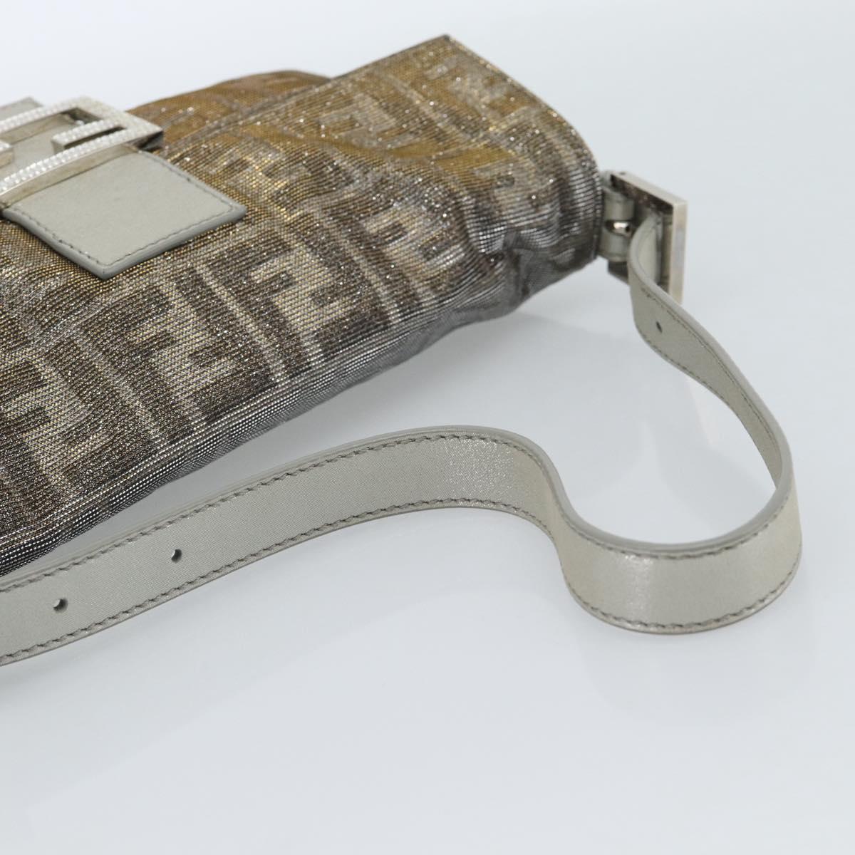 FENDI Zucca Canvas Rhinestone Mamma Baguette Shoulder Bag Silver Auth yk20474SM