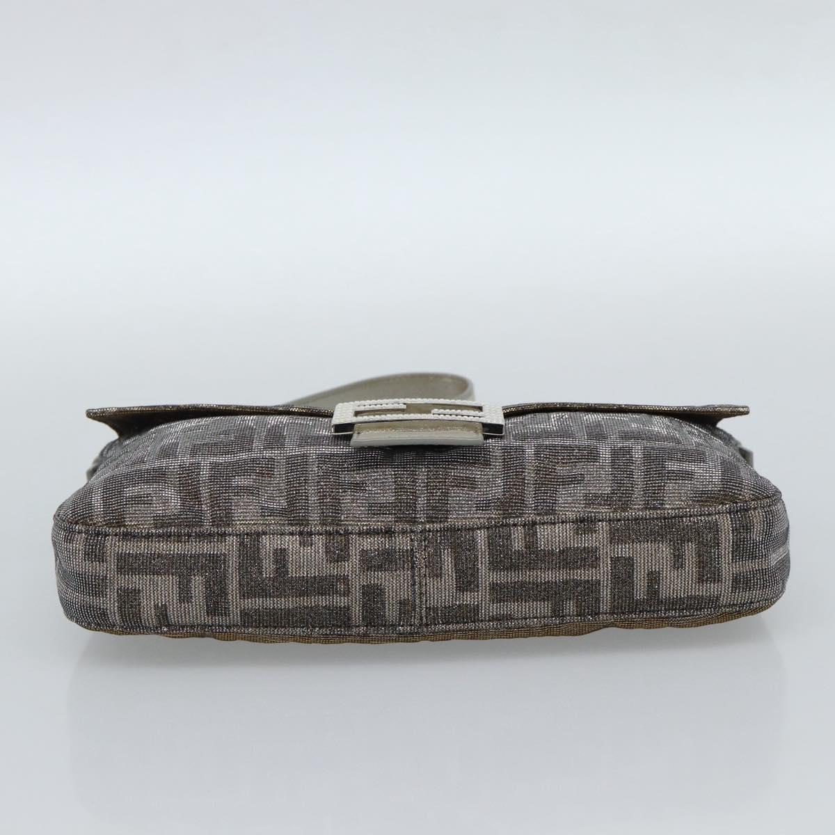 FENDI Zucca Canvas Rhinestone Mamma Baguette Shoulder Bag Silver Auth yk20474SM