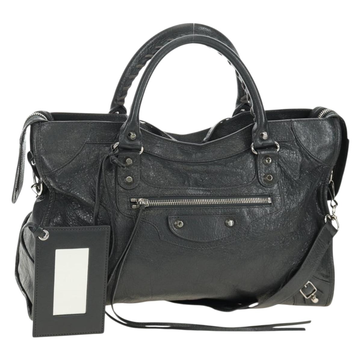BALENCIAGA The City Hand Bag Leather 2way Gray Silver 115748 Auth yk20478SAM