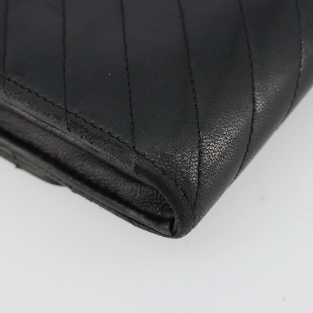 CHANEL V Stitch Long Wallet Lamb Skin Black Gold CC Auth yk20483