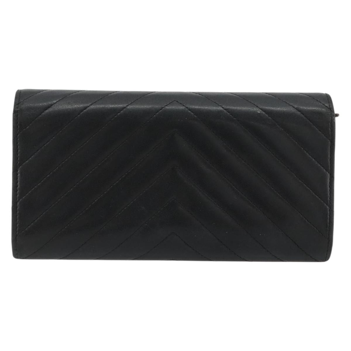 CHANEL V Stitch Long Wallet Lamb Skin Black Gold CC Auth yk20483