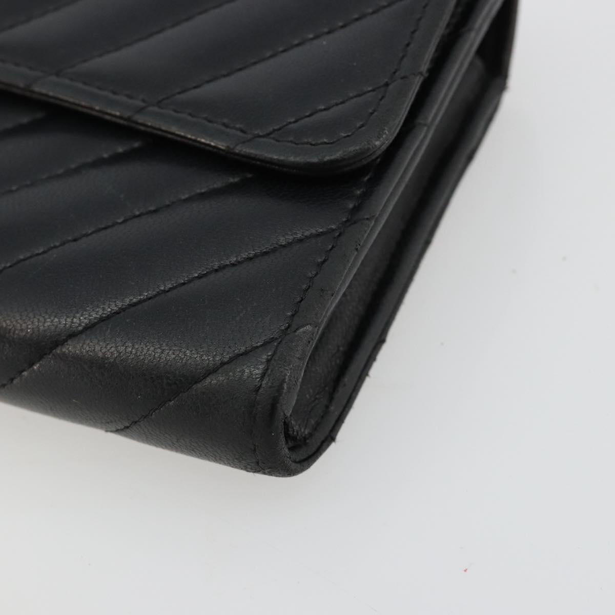 CHANEL V Stitch Long Wallet Lamb Skin Black Gold CC Auth yk20483