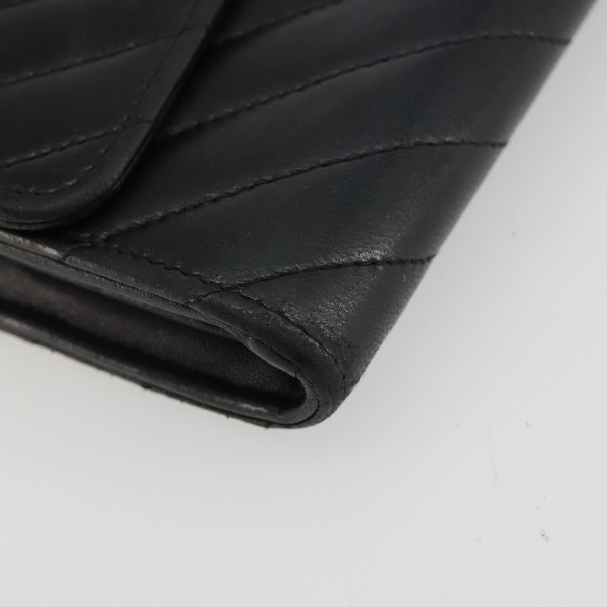 CHANEL V Stitch Long Wallet Lamb Skin Black Gold CC Auth yk20483