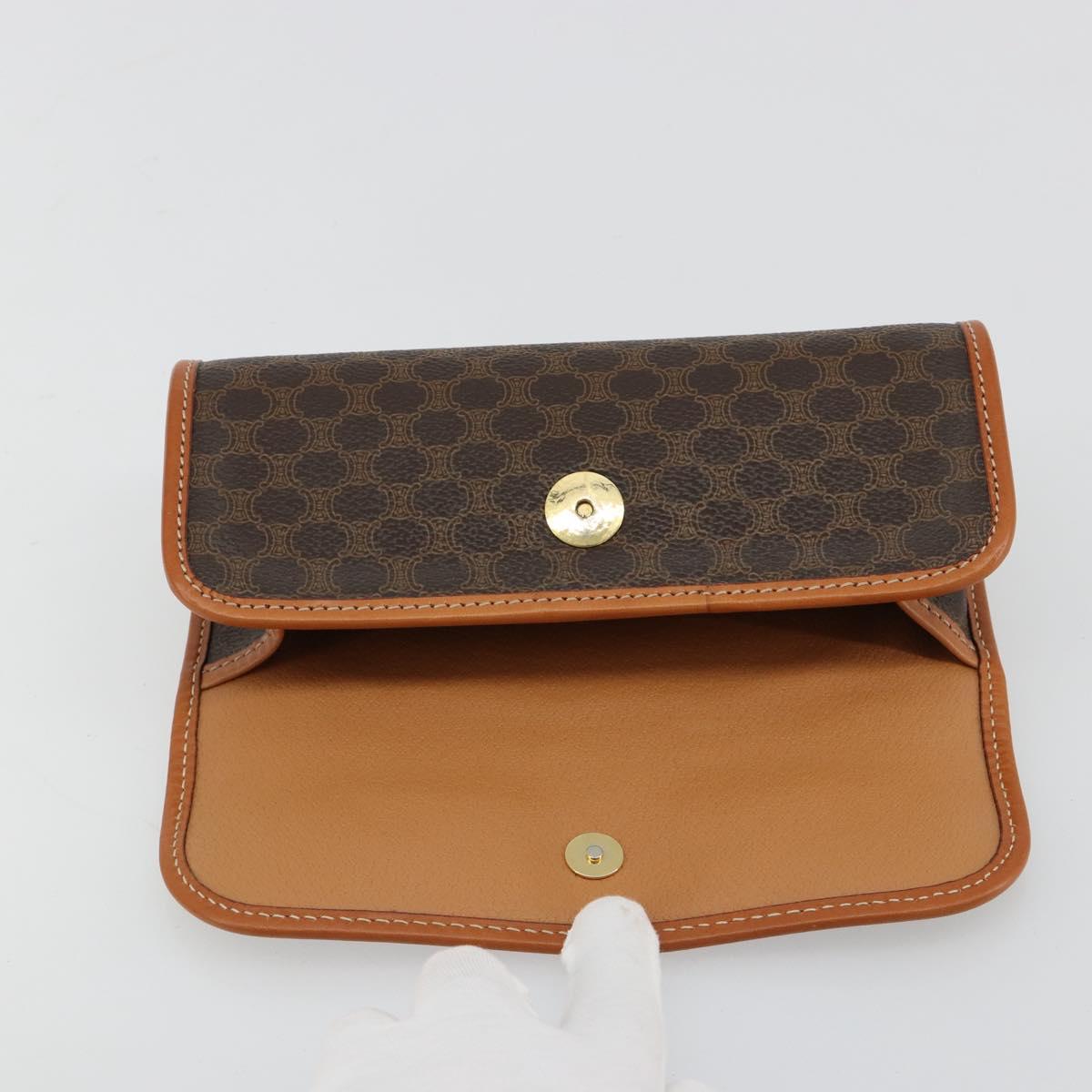 CELINE Macadam Canvas Pouch PVC Leather Black Gold Auth yk20484