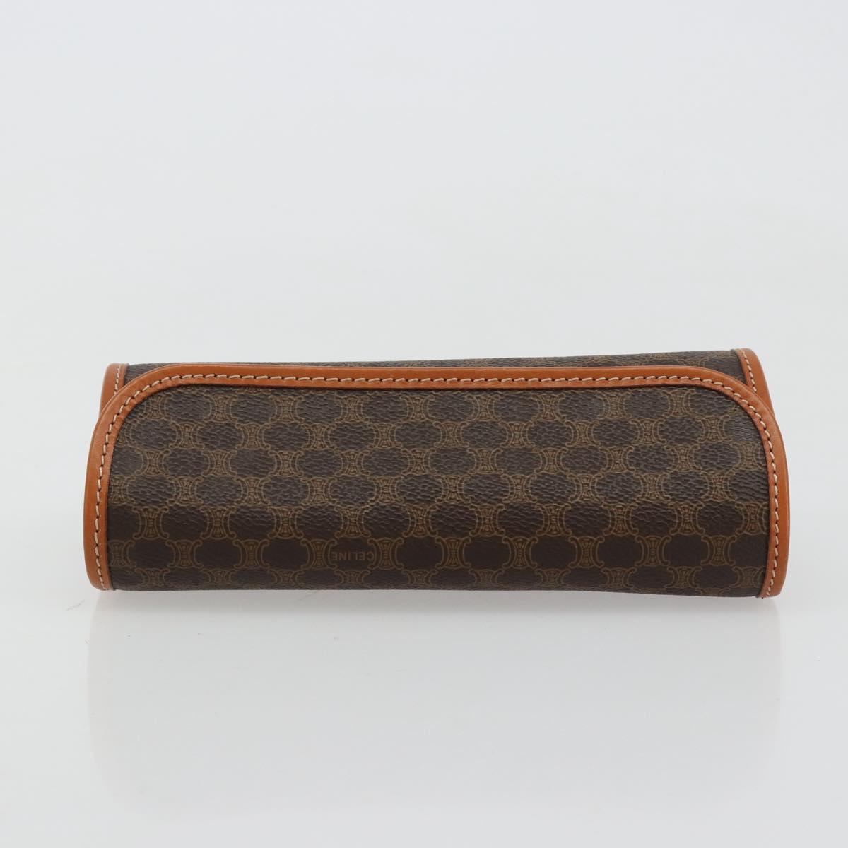 CELINE Macadam Canvas Pouch PVC Leather Black Gold Auth yk20484